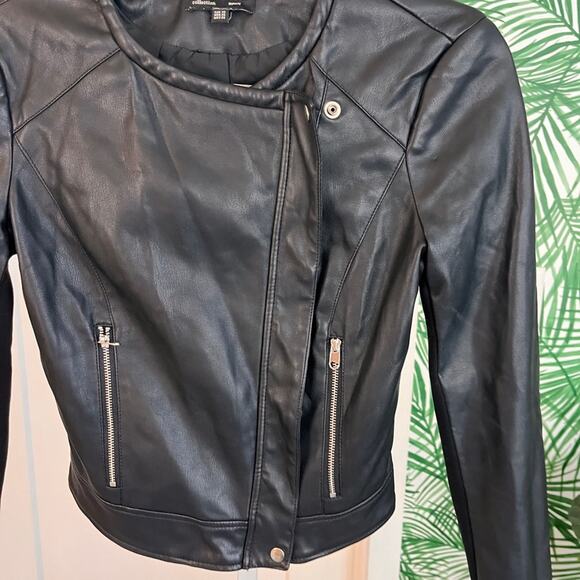 Zara Black Vegan Leather Biker Jacket XS - Picture 3 of 8